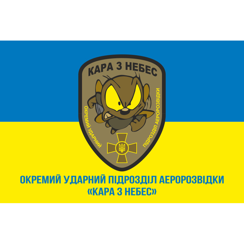 Прапор Окремого ударного підрозділу аеророзвідки «Кара з небес» Муха. Варіант-02 Прапор Окремого ударного підрозділу аеророзвідки «Кара з небес» Муха. Варіант-02