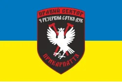 Флаг ДУК «Правый сектор» 4 резервная сотня «Прикарпатье». Вариант-02 Флаг ДУК «Правый сектор» 4 резервная сотня «Прикарпатье». Вариант-02