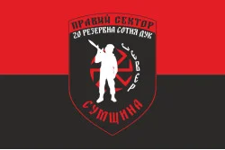Флаг ДУК «Правый сектор» 20 резервная сотня «Сумщина». Вариант-01 Флаг ДУК «Правый сектор» 20 резервная сотня «Сумщина». Вариант-01