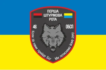 Флаг 46 ОБСпН ВСУ «Донбасс-Украина», Штурмовая рота. Вариант-01 Флаг 46 ОБСпН ВСУ «Донбасс-Украина», Штурмовая рота. Вариант-01