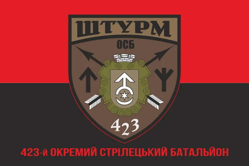 Флаг 423 ОСБ (отдельный стрелковый батальон) ВСУ «ШТУРМ». Вариант-04 Флаг 423 ОСБ (отдельный стрелковый батальон) ВСУ «ШТУРМ». Вариант-04