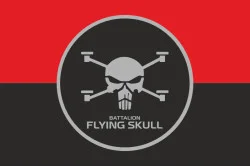 Прапор Батальйону СБС (Сили безпілотних систем) ЗСУ «Flying Skull». Варіант-03 Прапор Батальйону СБС (Сили безпілотних систем) ЗСУ «Flying Skull». Варіант-03