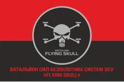 Прапор Батальйону СБС (Сили безпілотних систем) ЗСУ «Flying Skull». Варіант-04 Прапор Батальйону СБС (Сили безпілотних систем) ЗСУ «Flying Skull». Варіант-04