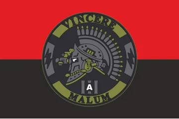 Флаг Подразделения «Vincere Malum» ГУР МОУ. Вариант-02 Флаг Подразделения «Vincere Malum» ГУР МОУ. Вариант-02