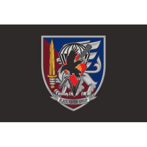 Флаг РУБпАК «Black Raven Group» 81 ОАэМБр ВСУ. Вариант-07 Флаг РУБпАК «Black Raven Group» 81 ОАэМБр ВСУ. Вариант-07
