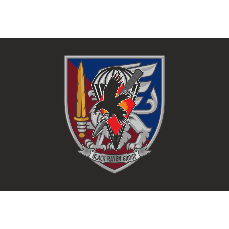 Флаг РУБпАК «Black Raven Group» 81 ОАэМБр ВСУ. Вариант-07 Флаг РУБпАК «Black Raven Group» 81 ОАэМБр ВСУ. Вариант-07