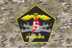 Флаг Подразделения ударных БПЛА «Phoenix» 5 ОШБр ВСУ. Вариант-04 Флаг Подразделения ударных БПЛА «Phoenix» 5 ОШБр ВСУ. Вариант-04