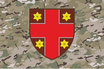 Флаг 387 Гарнизонного военного госпиталя ВСУ. Вариант-06 Флаг 387 Гарнизонного военного госпиталя ВСУ. Вариант-06