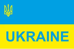 Флаг Украины с гербом и надписью UKRAINE Флаг Украины с гербом и надписью UKRAINE